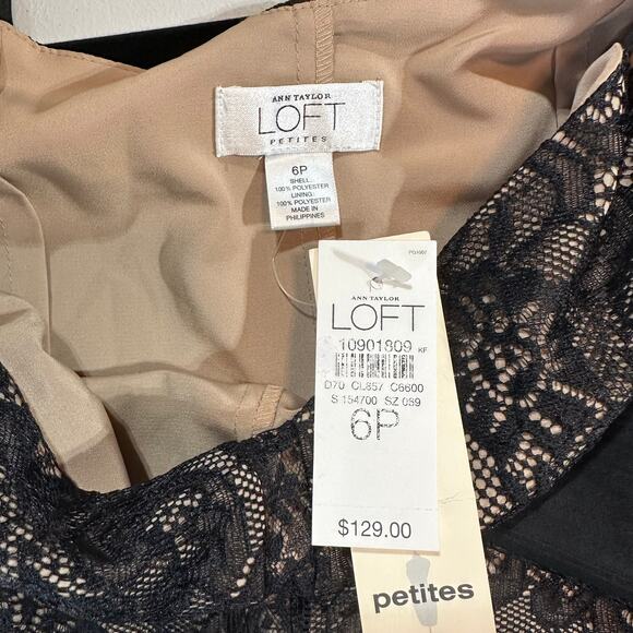 Ann Taylor Loft Dress Womens 6P Black Lace Nude Lined Cocktail Coquette - Picture 2 of 6